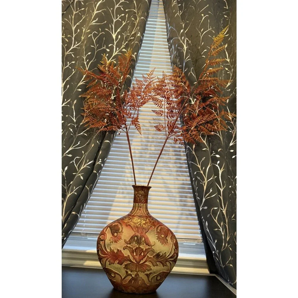Glazed Vase Home Decore 1970 Art Pottery Handcrafted Painted Burgundy 17” H